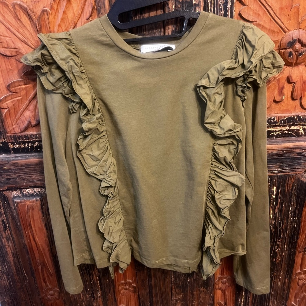 English Factory Sage Green Ruffle Sleeve Blouse